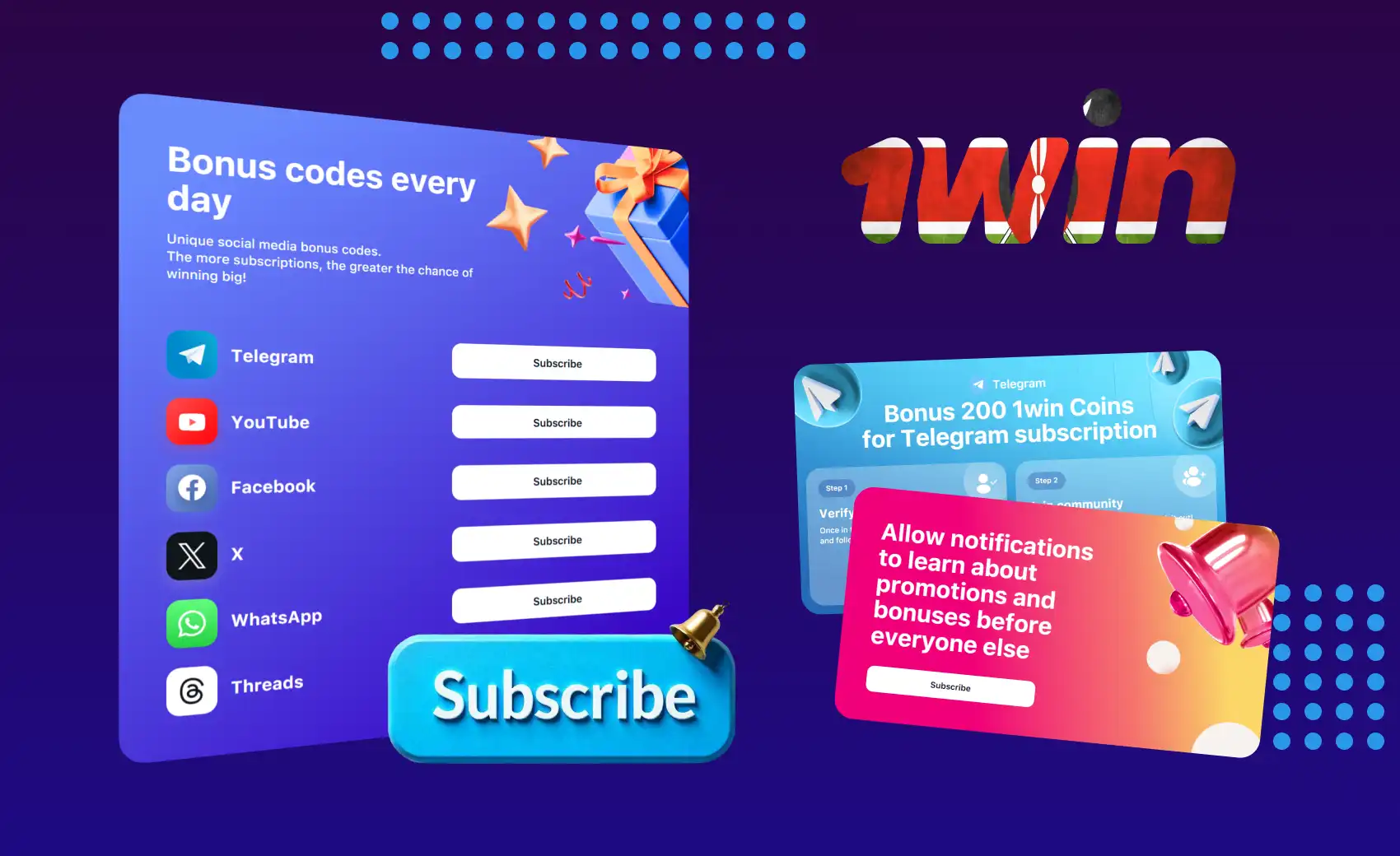 Get free spins and bets with 1win unique promo codes.
